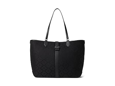 Kate Spade New York Spade Flower Jacquard Large Open Tote Tote Handbags Black, Canvas/Cotton/Leather