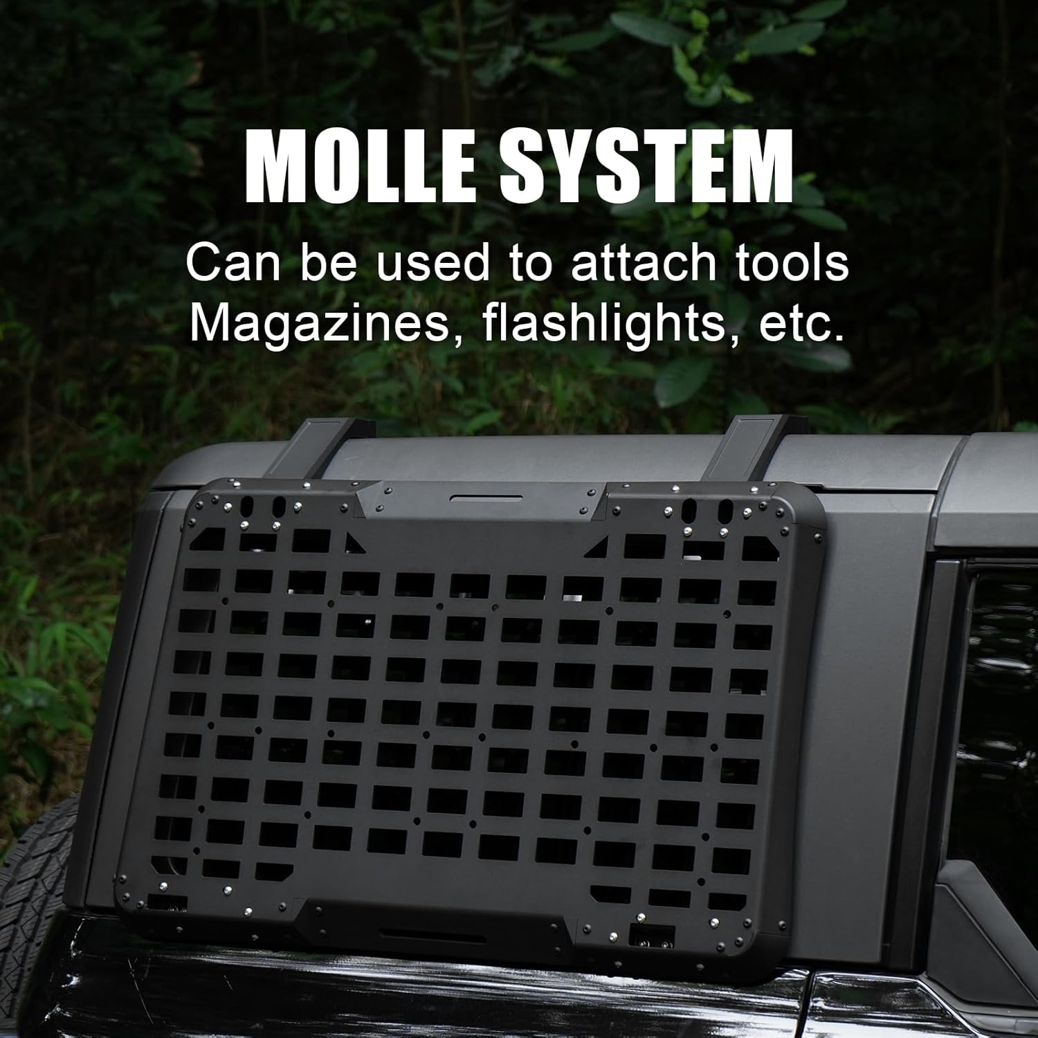 Rear Window Molle Storage Panel Flank Kit, Heavy Duty Protective Decoration Compatible with Ford Bronco 2021 2022 2023 2024 4-Door, Compatible with Passenger side, Aluminum Alloy Off-Road Tool Holder