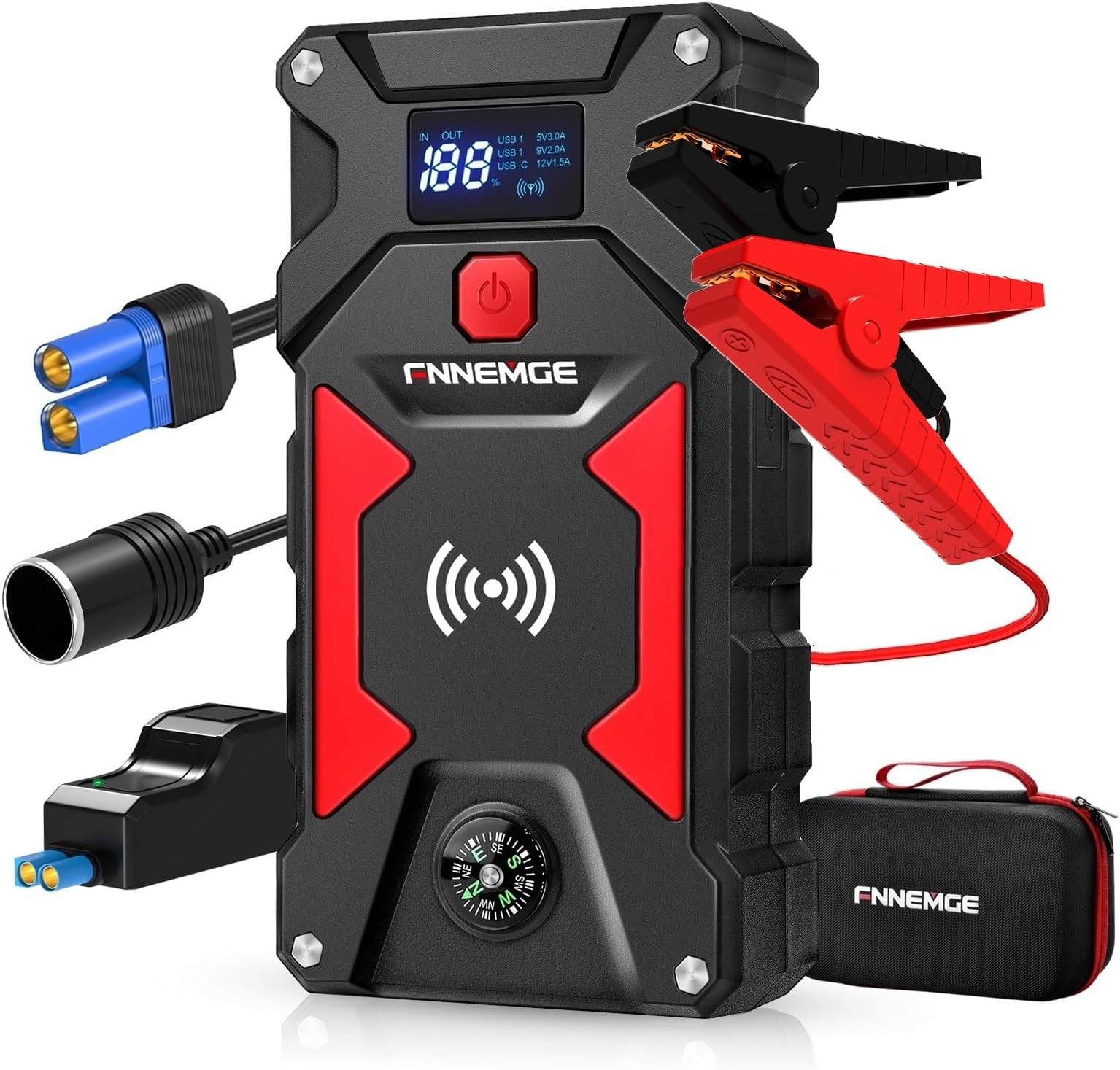 Booster Batterie Voiture 2500A 13800mAh - Démarreur Portable Avec Pinces Intelligentes, Charge Rapide Et Lampe LED
