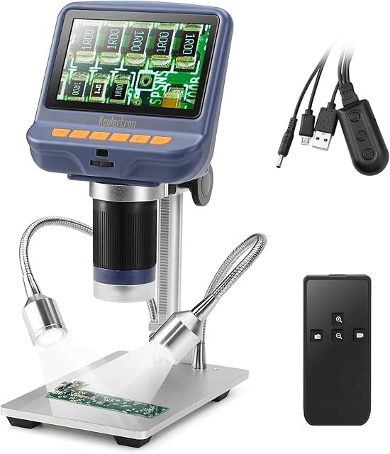 Koolertron 4.3 inch LCD Digital Microscope,10X-220X Magnification Zoom Coin Microscope,8 LED Adjustable Light &Fill Lights,1080P Camera Video Microscope for PCB/Watch Repairing/Plant/Rock Observing