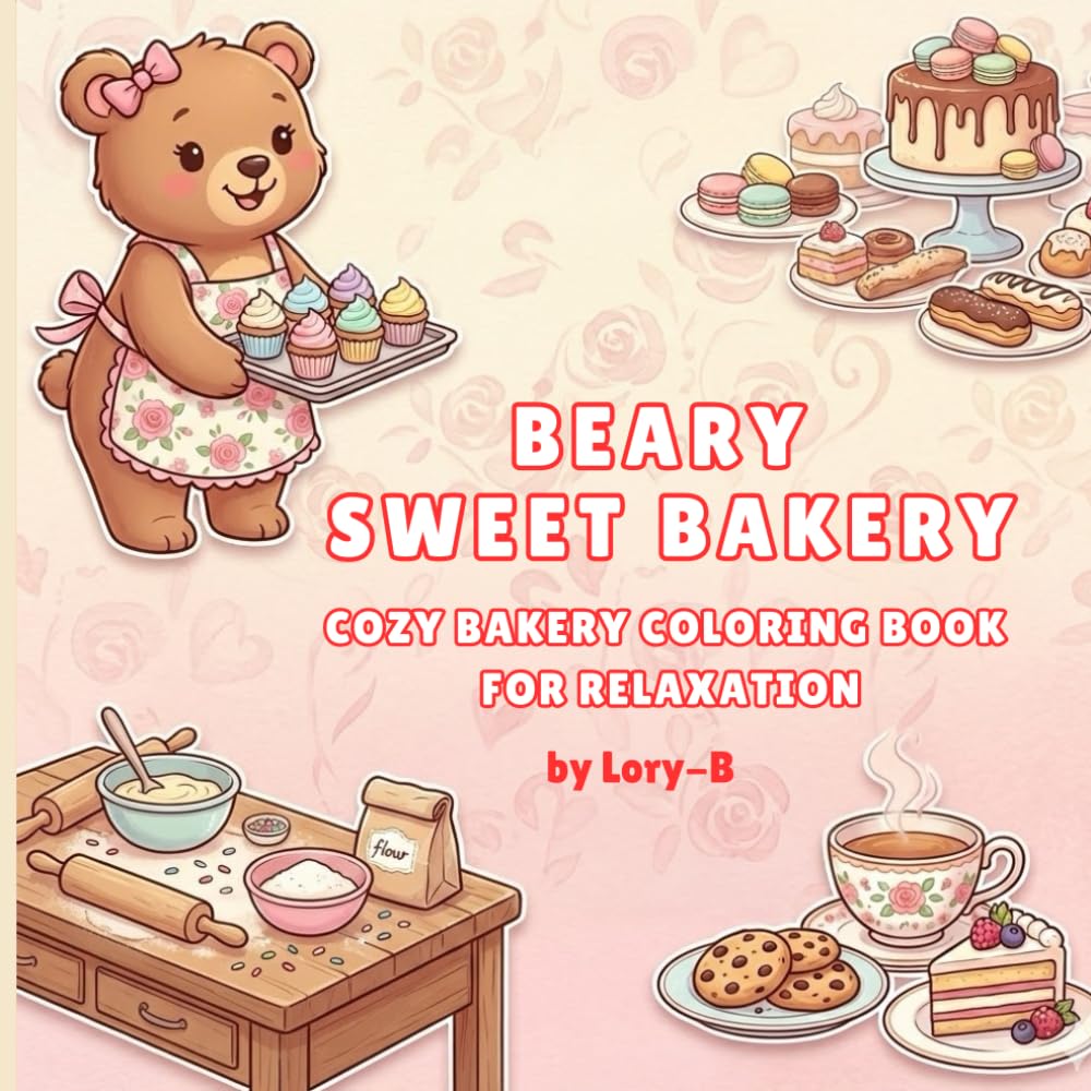 Beary Sweet Bakery: A Cozy Bakery Coloring Book for Adults with Cute Bears, Cakes, and Relaxing Scenes