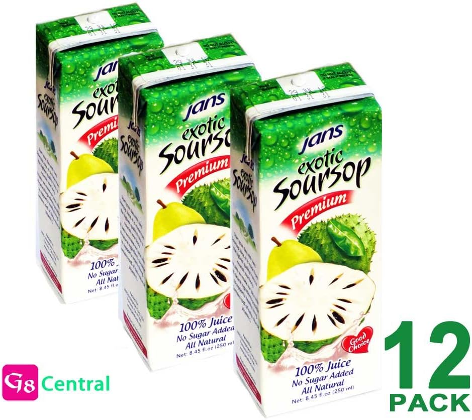 Jans Soursop PREMIUM Exotic Juice 8.45 oz 250ml, Pack 12