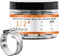 Vista 15 de 60 piezas de anillos de abrazaderas de cincha PEX de 1 pulgada, abrazaderas de manguera de una oreja de acero inoxidable 304, anillos de crimpado
