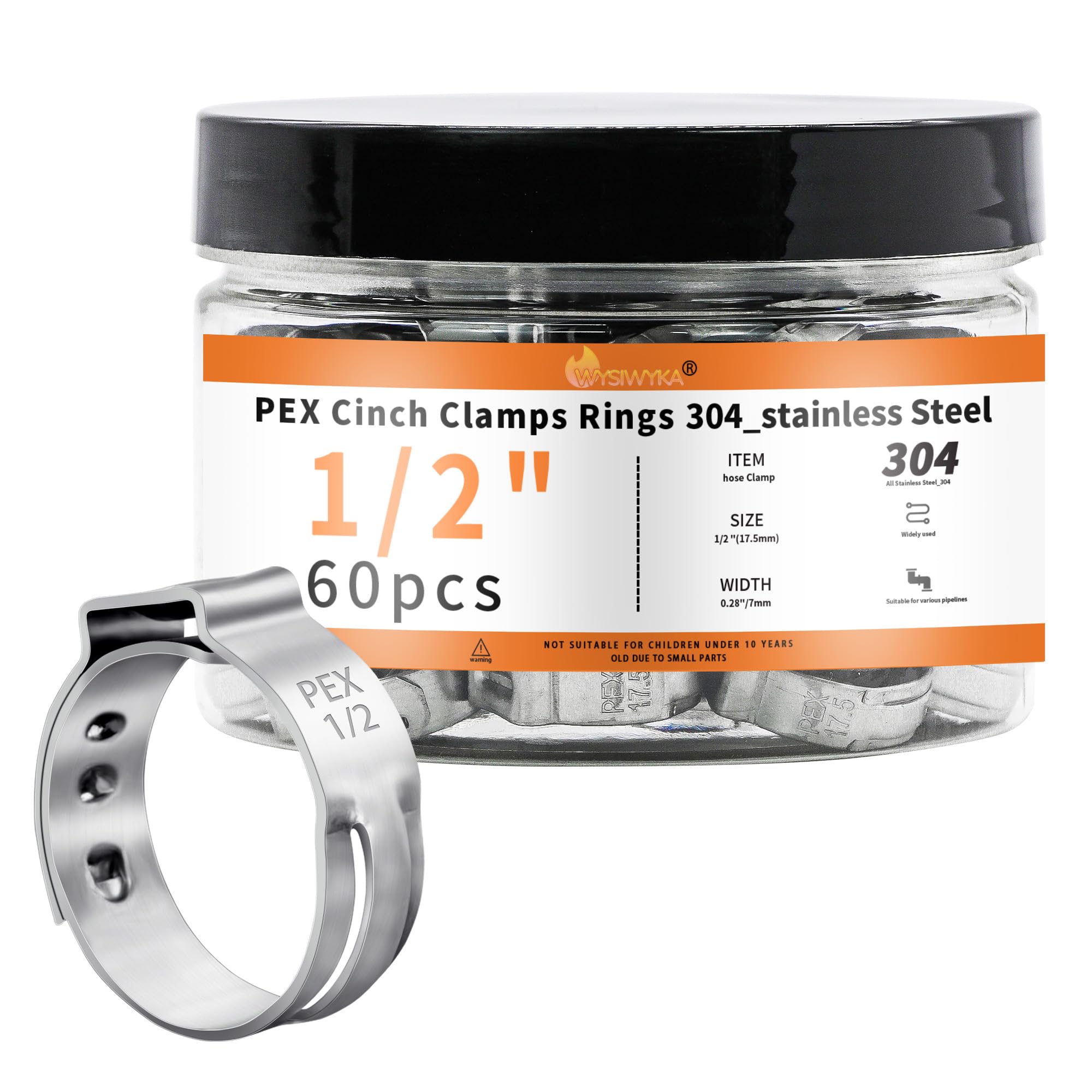 Snapklik.com : 60pcs 1/2 Inch PEX Cinch Clamps Rings, 304 Stainless ...
