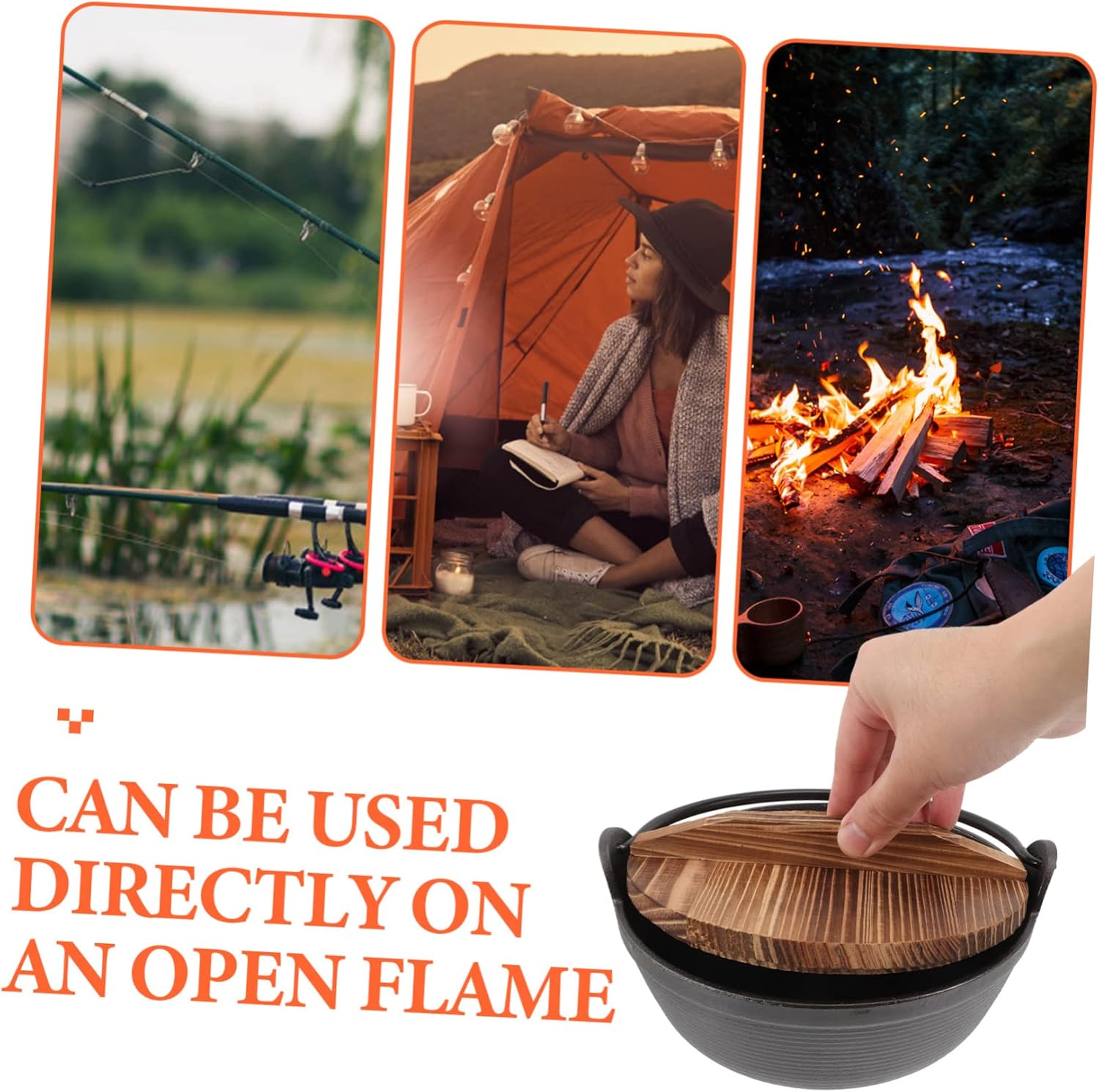 Cast Iron Stew Soup Pot High Temperature Resistant Japanese Style Braised Chicken Rice Pot with Lid Uncoated Cooking Pan for Open Flame Household Use and Outdoor Cooking