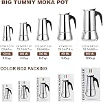 6 Coupe Stovetop Espresso Maker Acier inoxydable Moka Pot Espressos Maker Percolator Italien Coffee Maker Capable Mocha Machine à café Cafe Classic Maker pour la maison et le camping 300ml 10oz