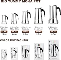 Vista 2 de 4 Tazas Cafetera de Espresso para Estufa Olla Moka de Acero Inoxidable Percolador de Estufa Cafeteras Italianas Capaces de Mocha Máquina Greca