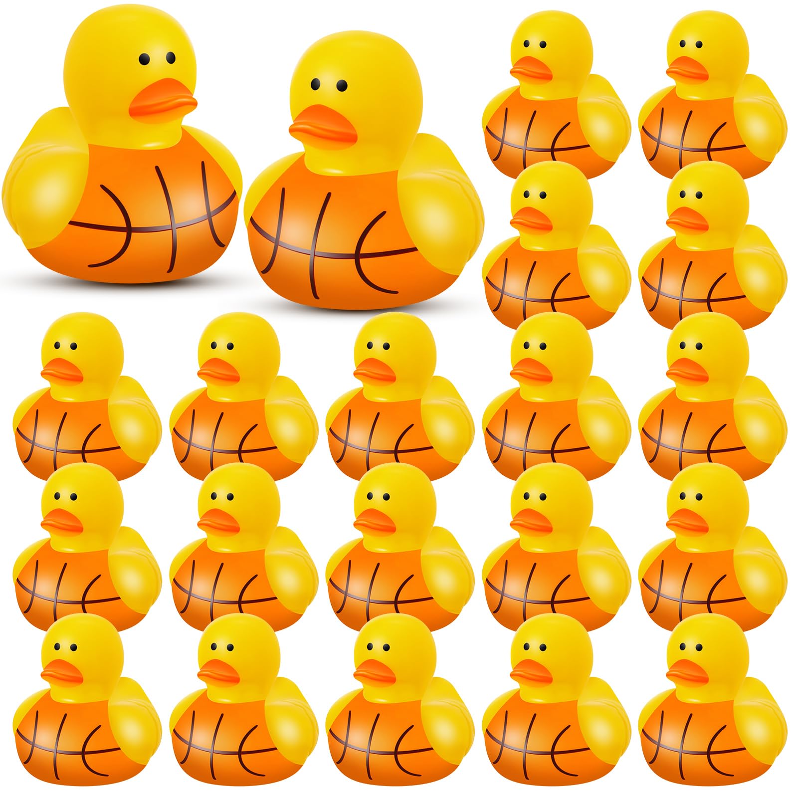 DEEKIN 24 Pieces Basketball Mini Rubber Duckies Bulk Sports Themed Rubber Ducks Basketball Mini Ducks Durable Ducky Bath Toy Set for Party Shower Pool Favors Treasure Chest Sports Events Summer