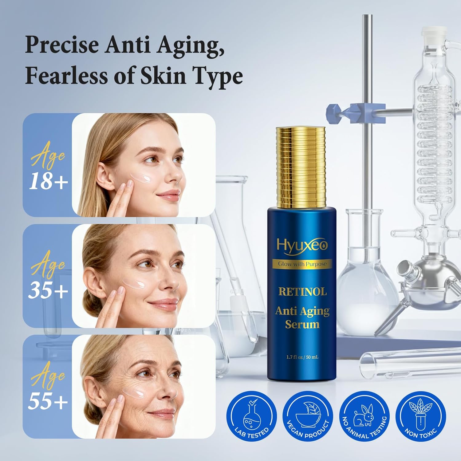Retinol Serum for Face, Anti Aging and Wrinkle Repair with Squalane, Deep Hydration Firming Formula for Fine Lines Elasticity Plump Lift Skin, Day and Night Use for All Skin Types, 1.70 Fl Oz - Image 6