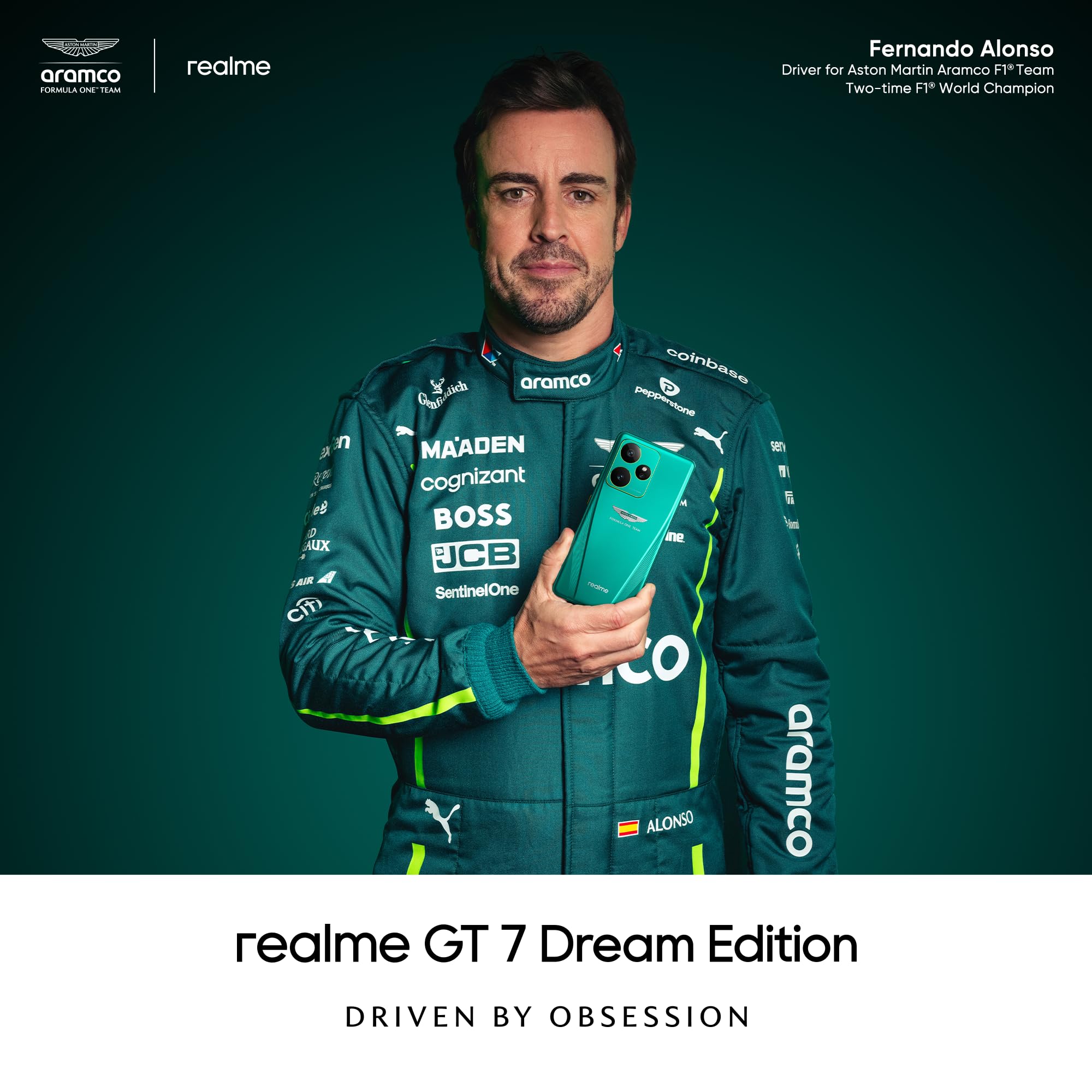 realme Smartfon GT7 5G, 16 + 512 GB, Aston Martin Green, bateria 7000 mAh, ładowanie 120 W, procesor Dimensity 9400, aparat IMX906, AI Planner (ograniczone zapasy)
