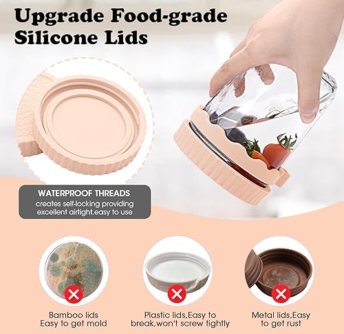 Miniatura 3 de Paquete de 4 recipientes de avena con tapas y cuchara, tarros de avena de 16 onzas para la noche, recipientes de vidrio para preparación de comidas,