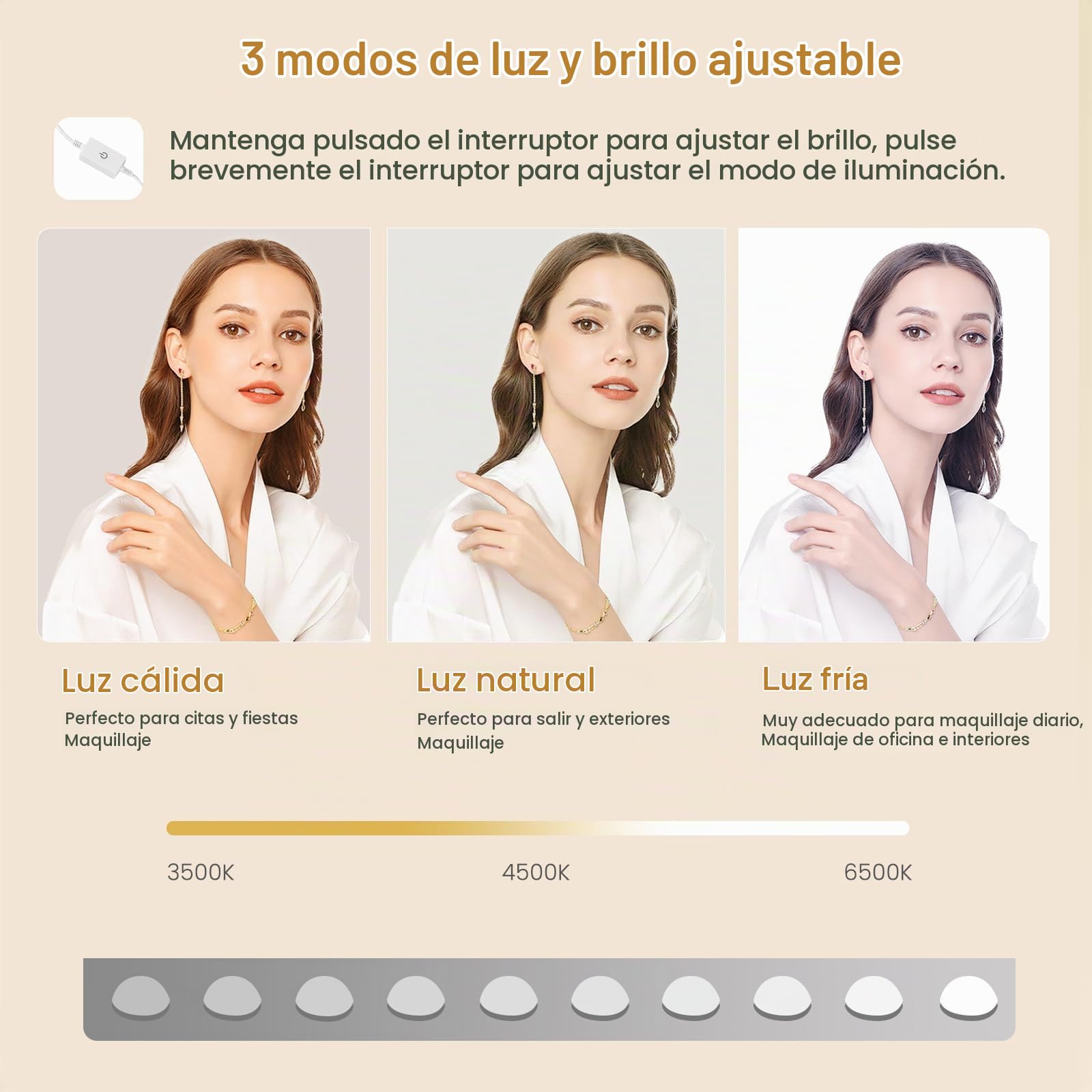 TEENFON Tocador de Maquillaje con Luces LED Regulables y enchufes, Mesa de Maquillaje con Espejo, 4 estantes Abiertos y 5 Ganchos para Joyas, Blanco, Tocador con 11 Cajones
