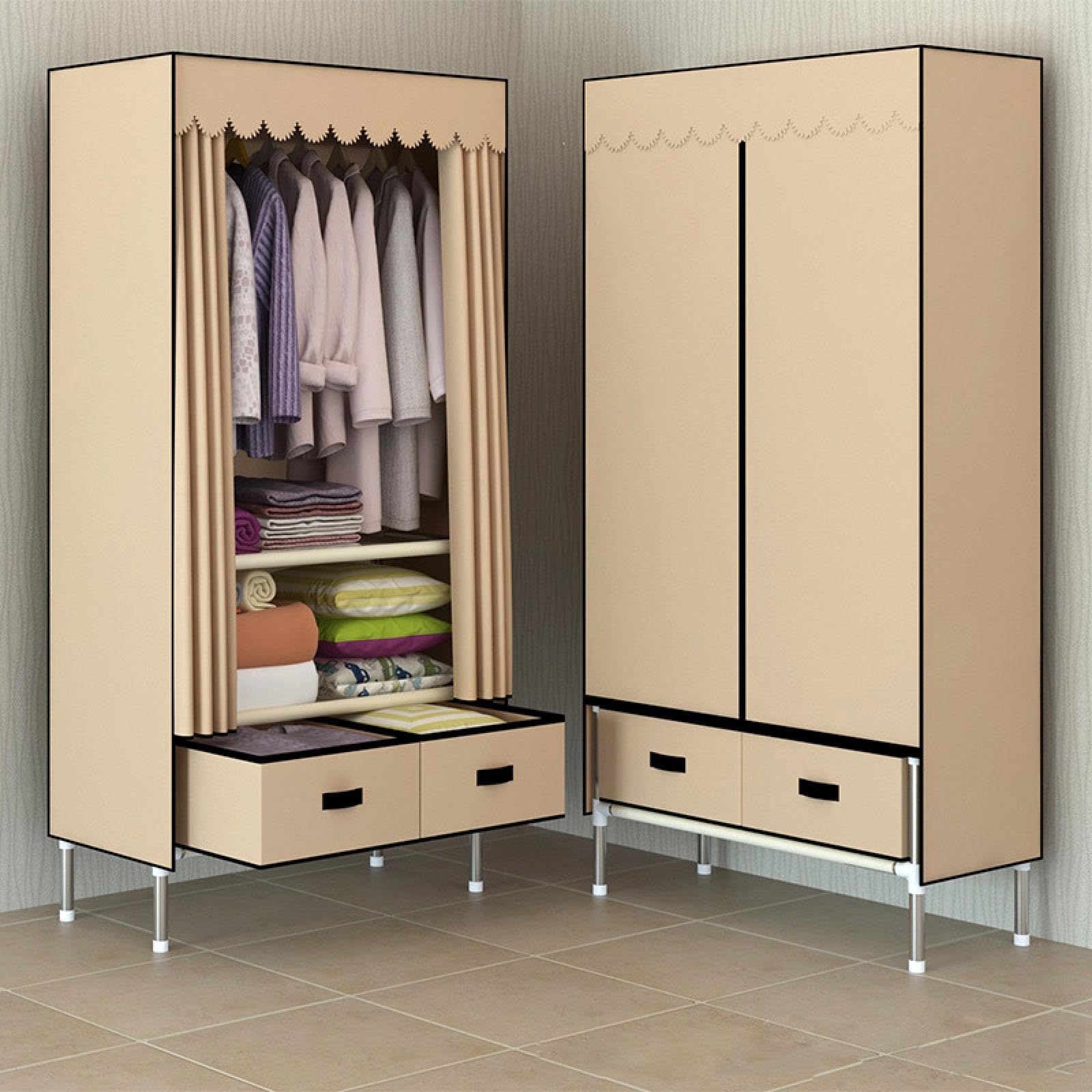 Organizzatore dell'armadio del tessuto del guardaroba di uso domestico della camera singola della camera da letto con la soluzione di affitto della stanza conveniente del gancio della