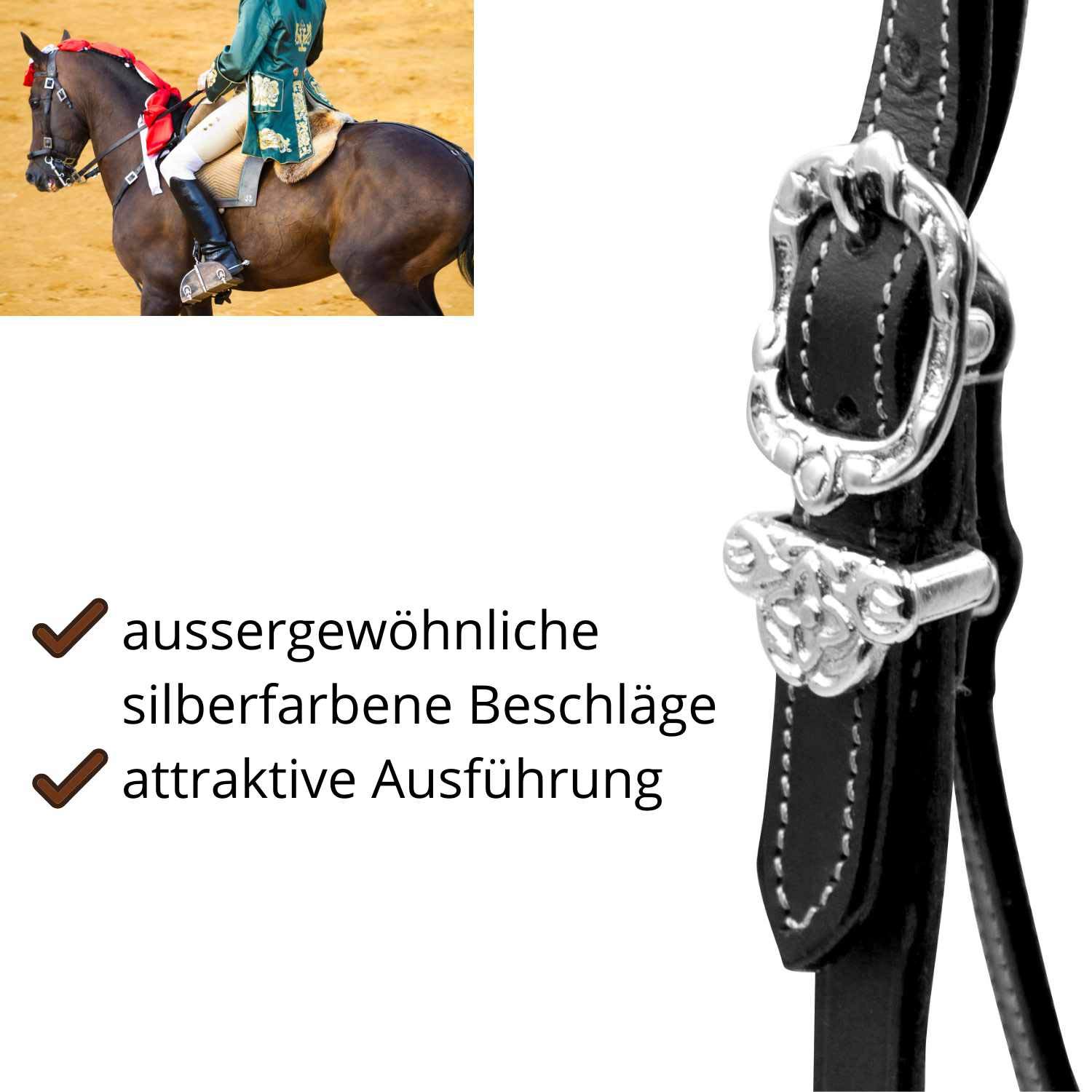 AMKA Prunkzaum Portugiesische Trense Barockzaum Barocktrense schwarz Silber Ornamente