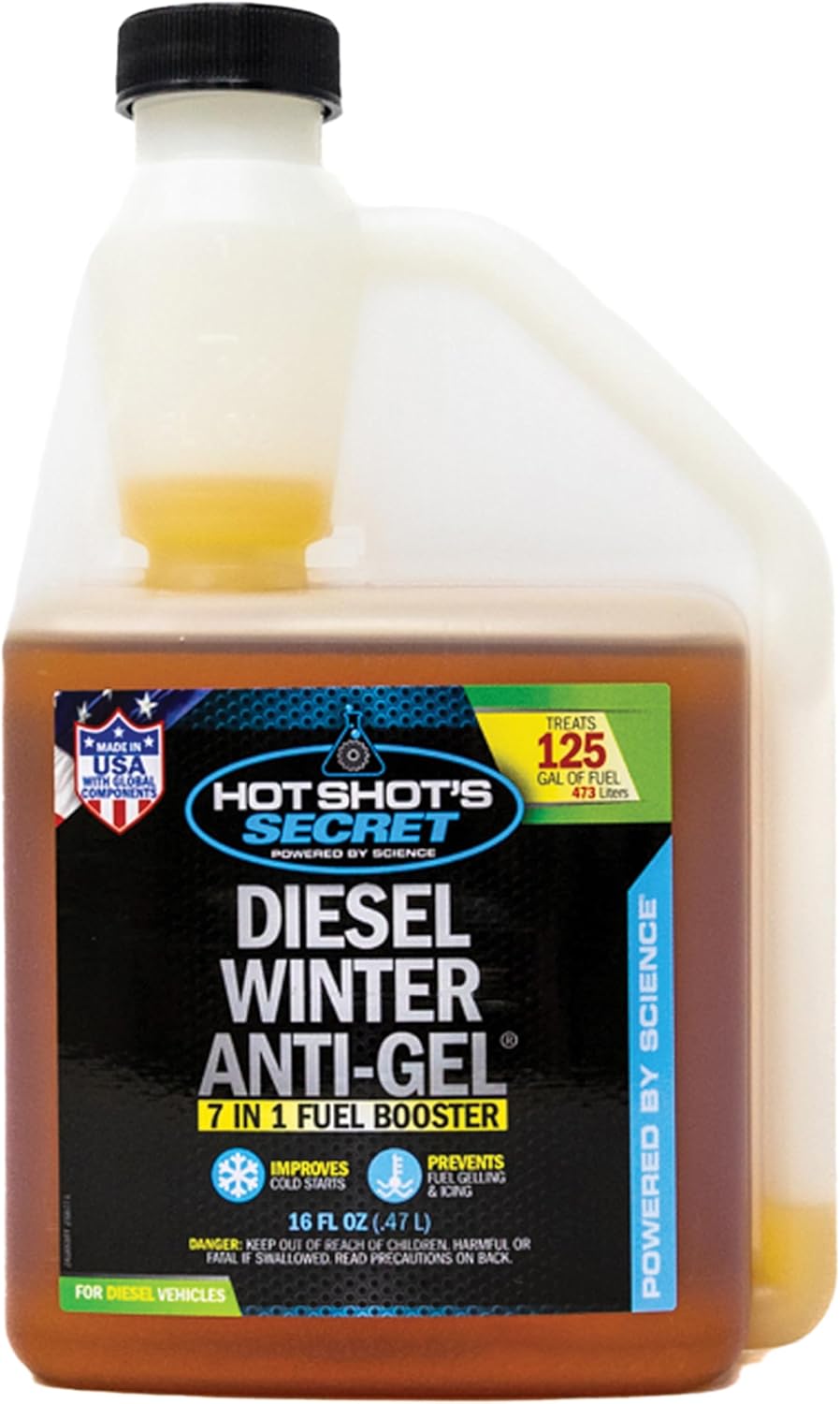 Hot Shot's Secret Diesel Winter Anti-Gel 16oz Squeeze Bottle - Treats 125 Gallons, Prevents Gelling to -65°F, Boosts Cetane, 7-in-1 Fuel Additive