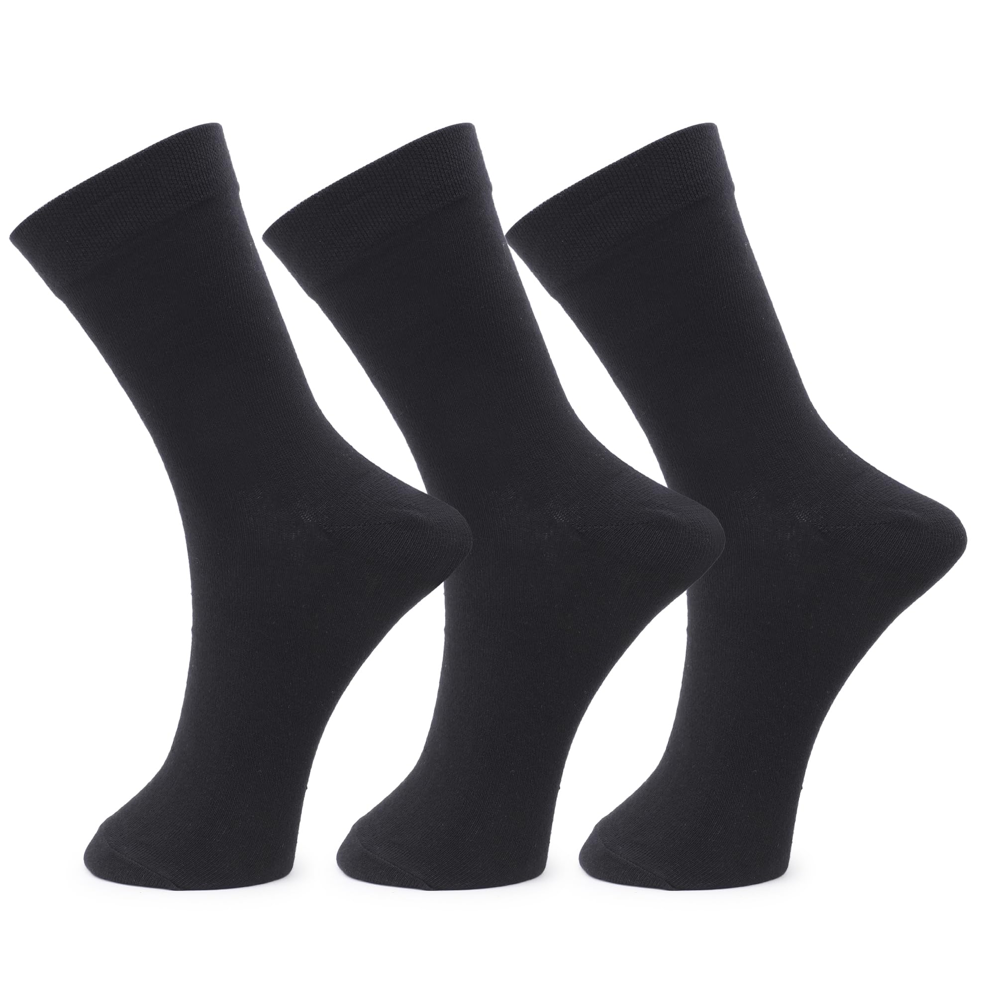 Diversa Men's Formal Office Socks (Pack of 3) – Breathable, Anti-Odour, Moisture Absorbent Cotton | All-Season Calf-Length Socks | Durable & Comfortable – Black, Free Size