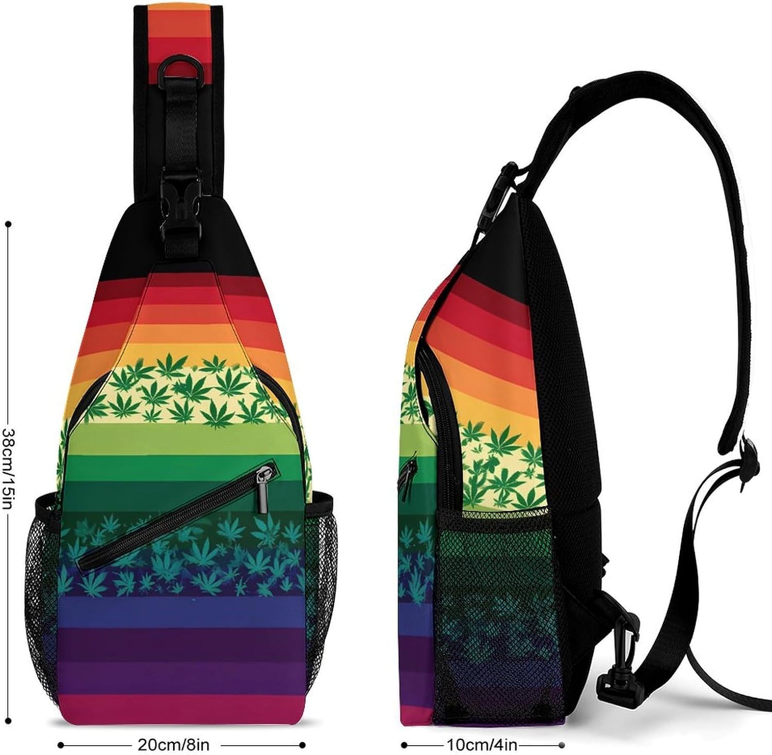 US Flag Weed Leaf Rainbow Men Crossbody Sling Backpack Chest Bag | Travel Fanny Pack,Hiking Daypack,Print Shoulder Bags