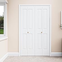 Bifold Doors for 48"x80" Opening, 4-Panel Bifold Closet Door with Hardware Kit, Interior Doors Folding Barn Panels for Pantry/Laundry/Closet, Primed