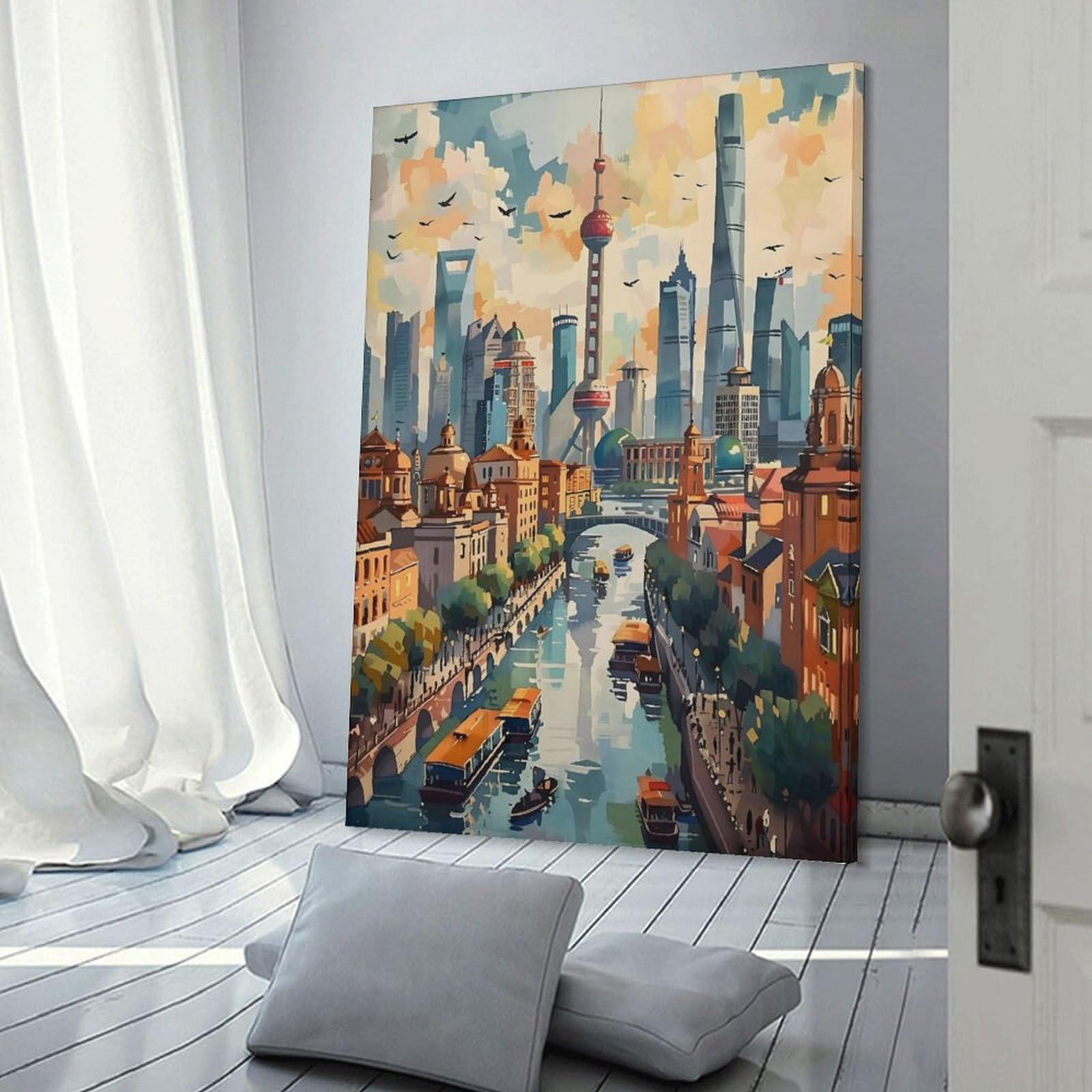 Amazon.com: ZJLAMZ Shanghai Watercolor Painting Shanghai City