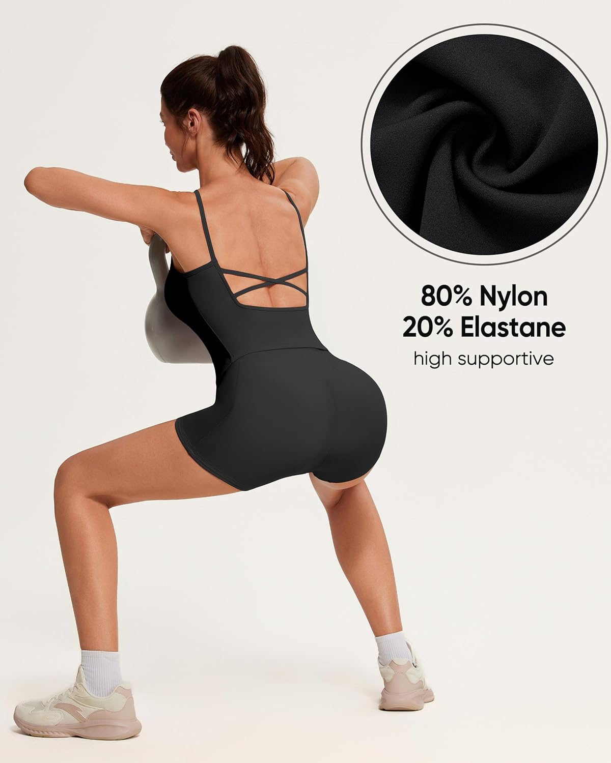 OMKAGI Workout Sets for Women Open Back Strappy Workout Tank Gym Shorts Outfits with Pockets - Image 7