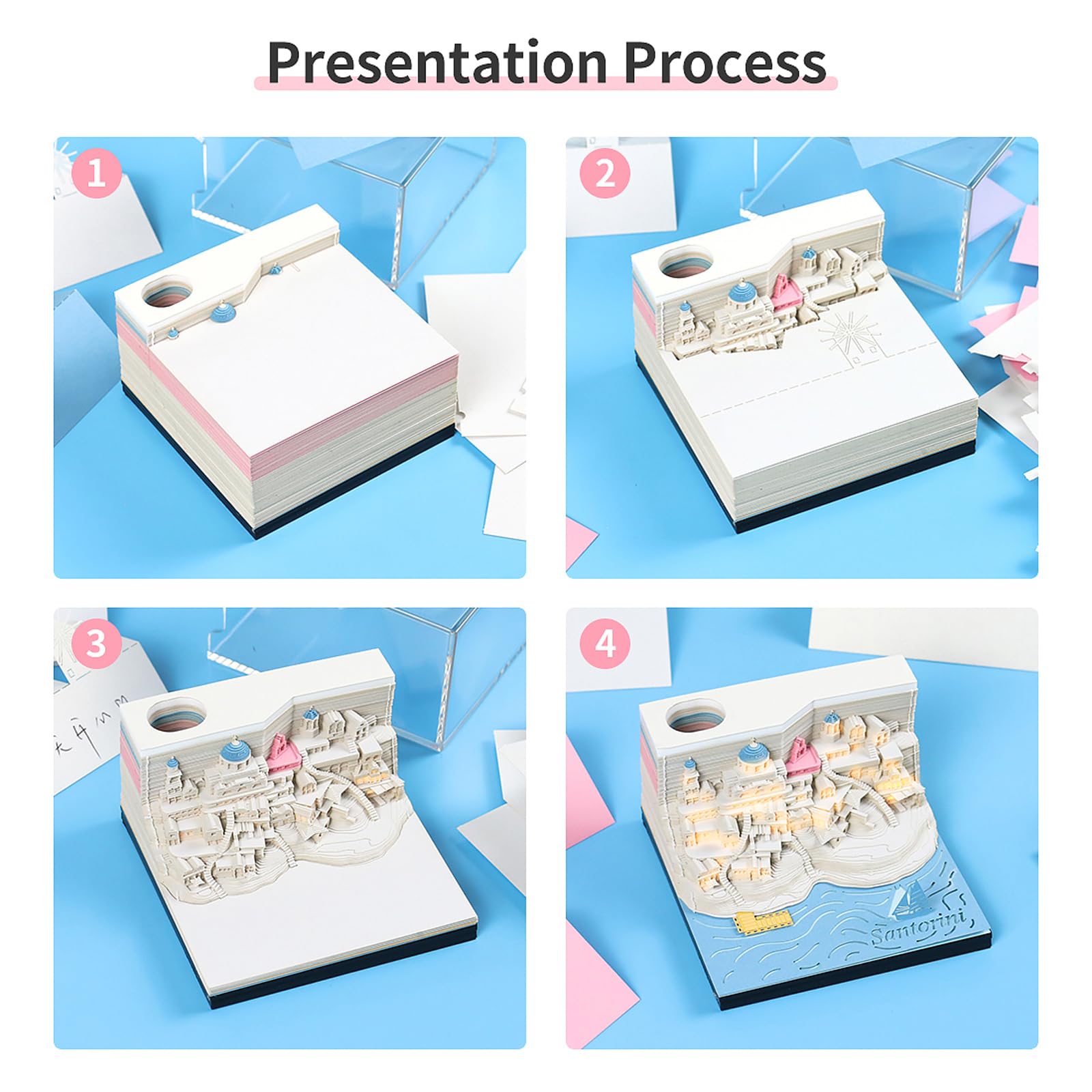 Amazon.co.jp: RSLIPIN 3Dメモパッド エーゲ海サントリーニ 3Dアート