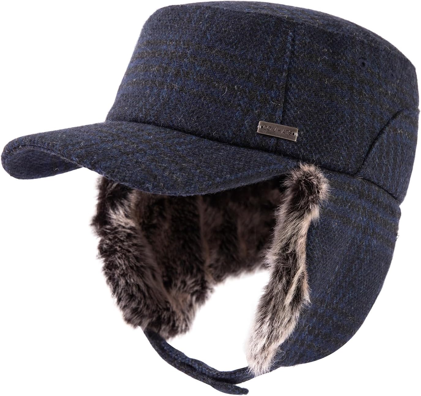 TOP-EX Oversized XL/XXL Unisex Winter Trapper Military Hat Faux Fur Earflaps Quilted Lined Baseball Cap