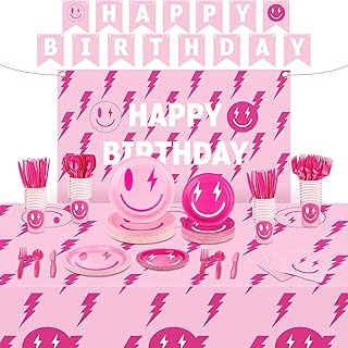 183Pcs Preppy Birthday Party Supplies Serves24 Include Preppy Smile Plates and Napkins Tableware Set Preppy Smile Tablecloth Preppy Smile Birthday Banner Backdrop for Girls Preppy Theme Decor