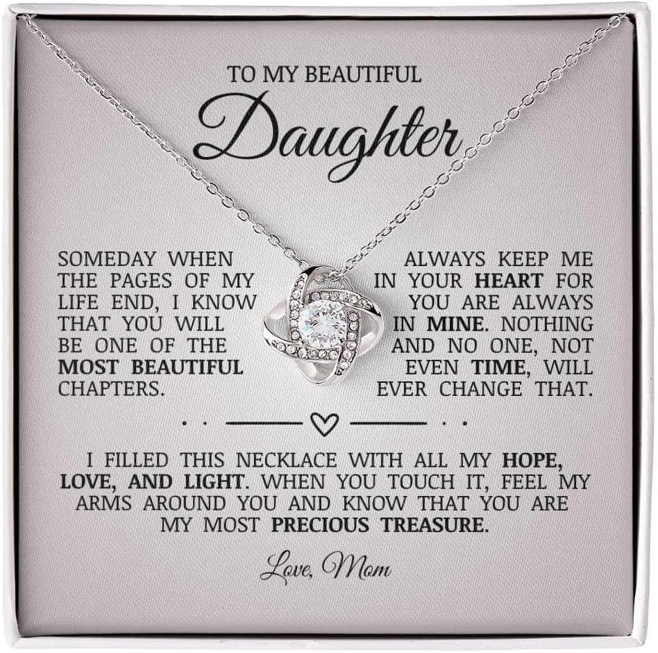 To My Beautiful Daughter - Always Keep Me In Your Heart, Love Knot Necklace with Meaningful Message Card, Precious Jewelry Gift for Daughter, Ideal Gift for Birthday Christmas, Sentimental Gift for Daughter from Loving Mom - Image 3