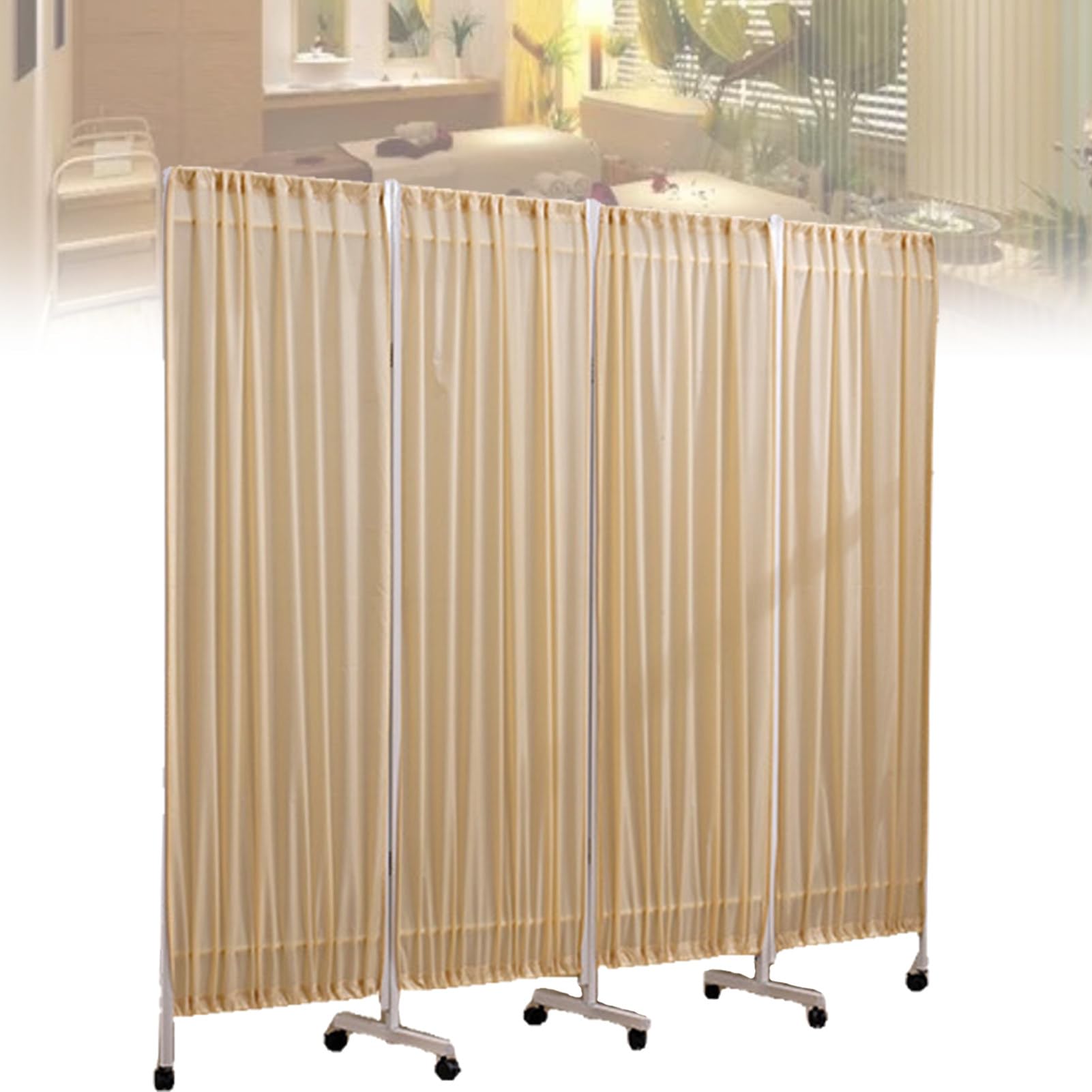 OLSKFUH 4-Panel Mobile Privacy Screen Room Divider, 6Ft High Foldable Partition For Health Facilities, Beauty Salons, And Temporary Areas,Yellow