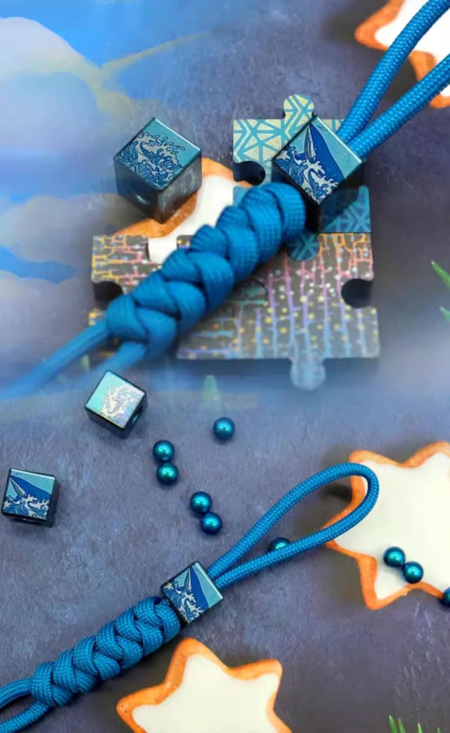 Colorful Whale Sea TC4 Geometry Cylindrical Square Paracord Knife Beads,Titanium EDC DIY Bracelet Outdoor Tool Backpack Flashlight Car Keychain Pendant Zipper Accessories