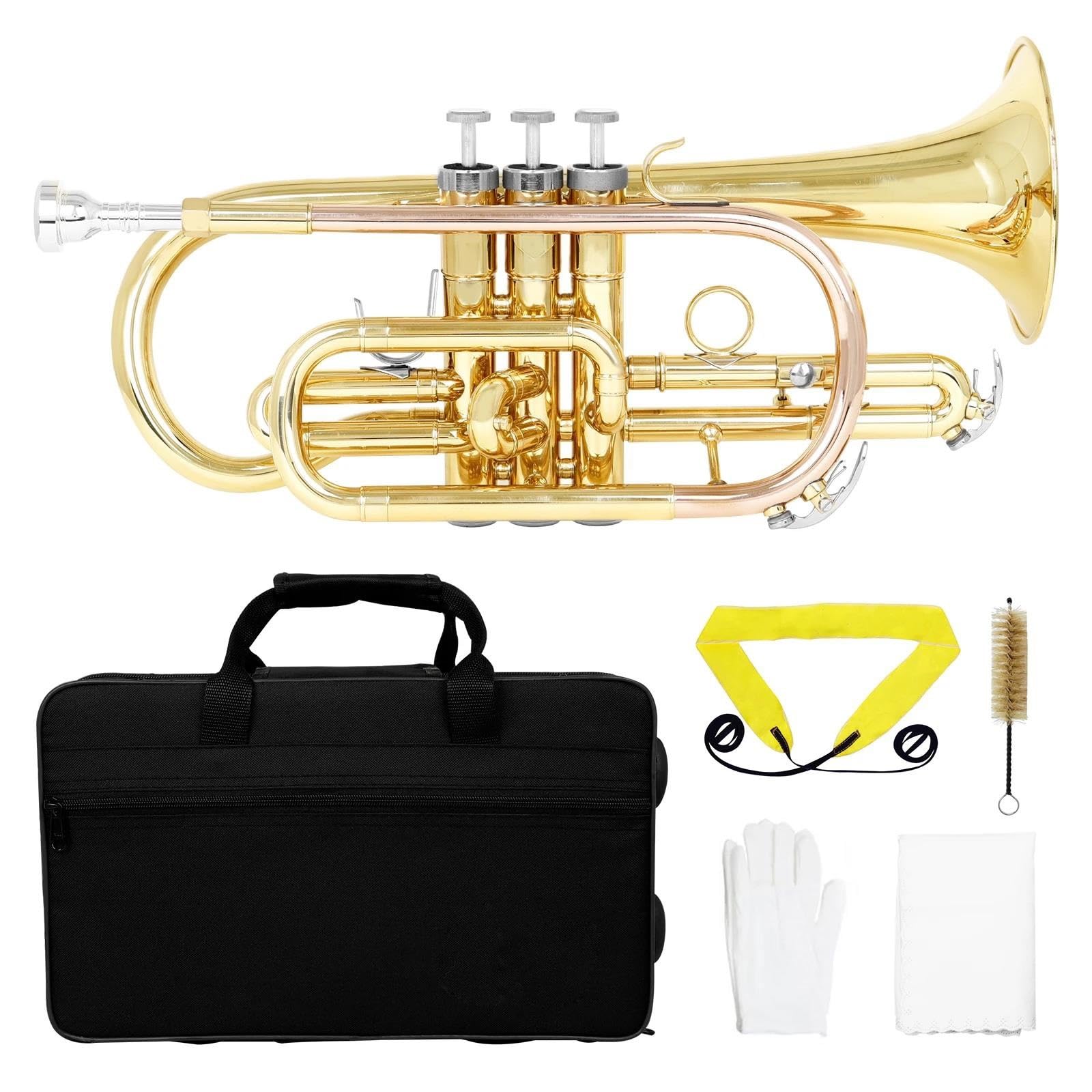 Cornetta Sib Placcata Oro Strumento Professionale In Ottone Con Custodia E Accessori Per La Pulizia Ensemble Di Trombe Standard