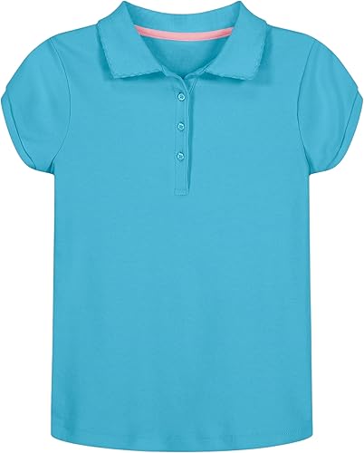 Nautica - Camisa polo de manga corta para uniforme escolar de niñas, cierre de botón, tela de piqué suave