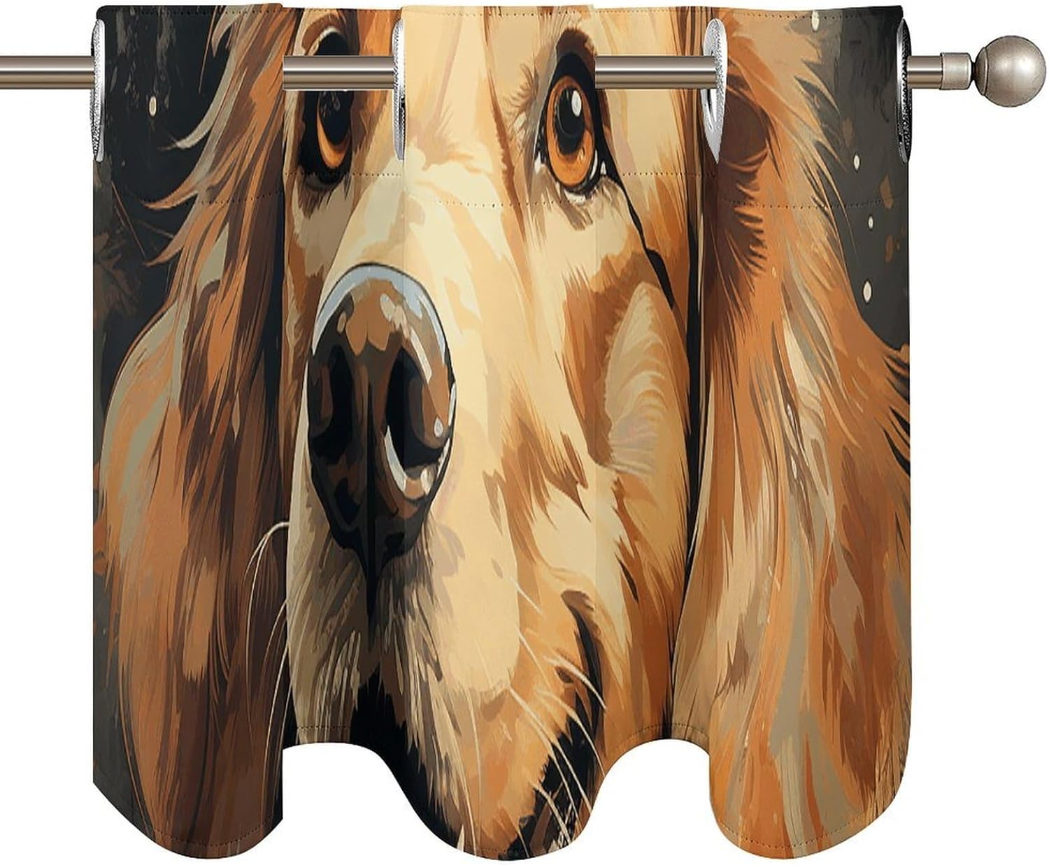 Golden Retriever Valance for Windows, 2 Pack Kitchen Curtains Modern Home Decor, Soft Blackout Window Curtains for Living Room & Bedroom, 18 X 52 Inch