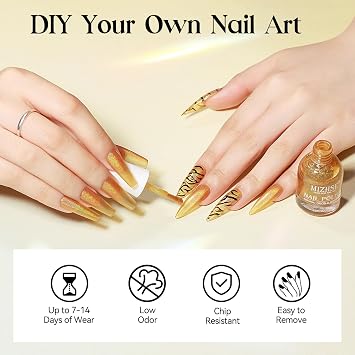 MIZHSE Holographic Nail Polish, Gold Glitter Nail Polish Air Dry Fast | 15 ml 0.5 fl oz High Glossy Shiny Nail Pigment Oil-based Laser Iridescent Chrome Halo Nail Art Salon Manicure Home
