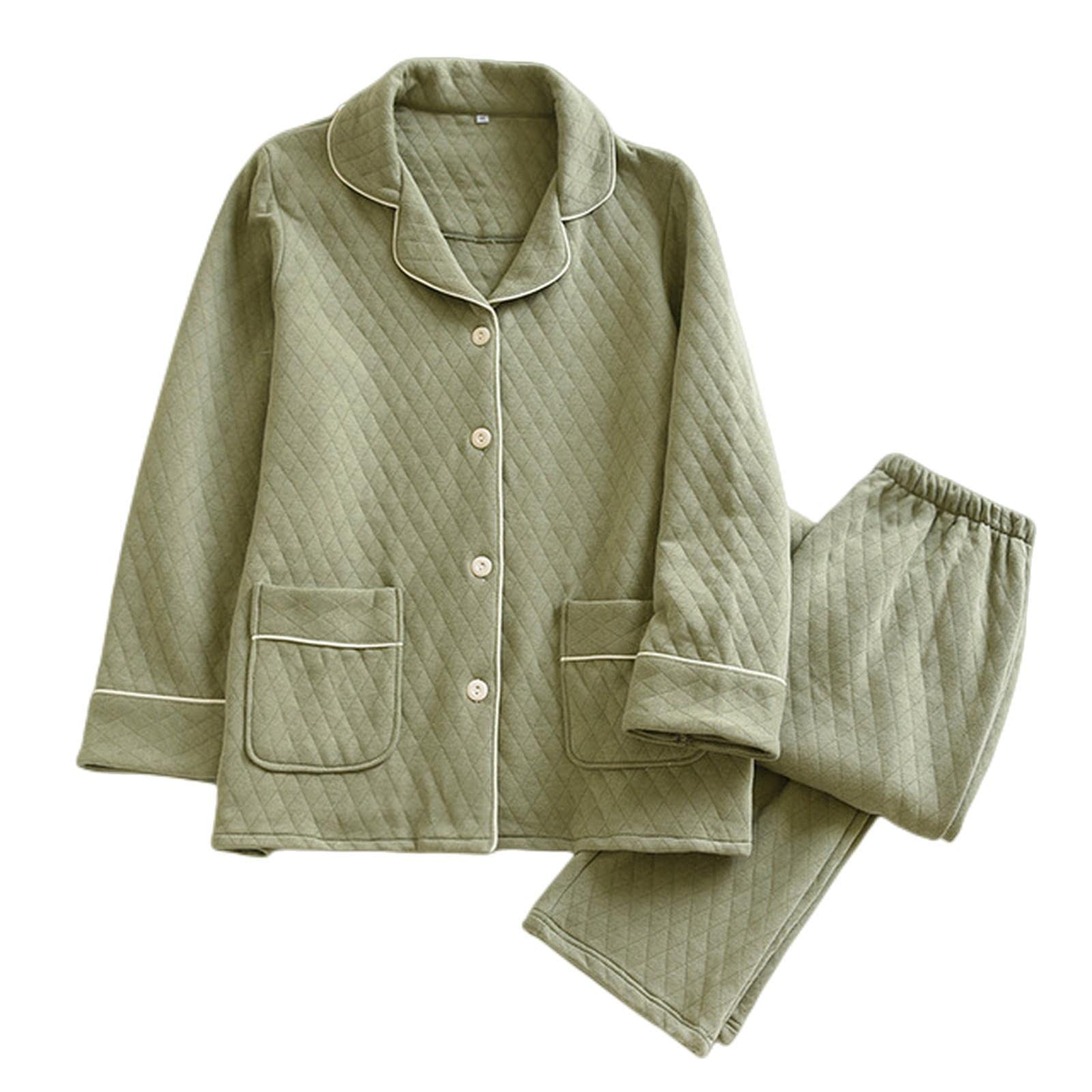 MOGSA Pyjama pour femme chaud couple pyjama trois couches matelassé automne hiver vêtements de nuit ensemble épais coton air décontracté hommes vêtements de maison femmes pyjama vert femmes, M