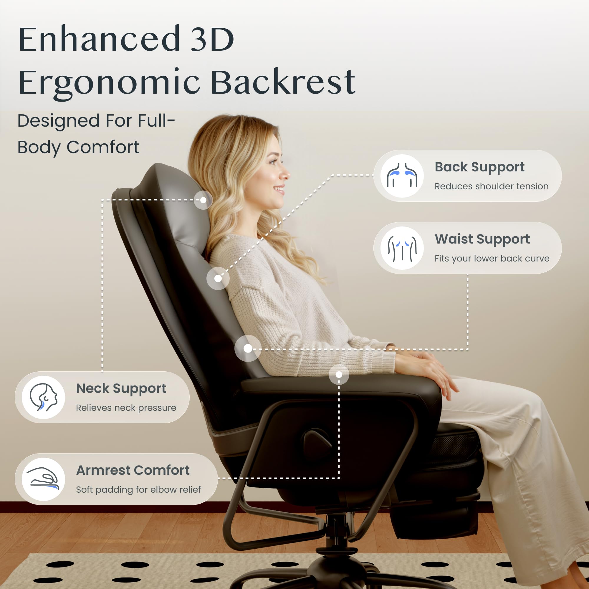 FLEXISPOT Luno Chefsessel Ergonomischer Bürostuhl mit Fußstütze | 160° Liegefunktion, Katzenkratzfestes Kunstleder Ideal zum Arbeiten, Entspannen & Mittagsschlaf Beige