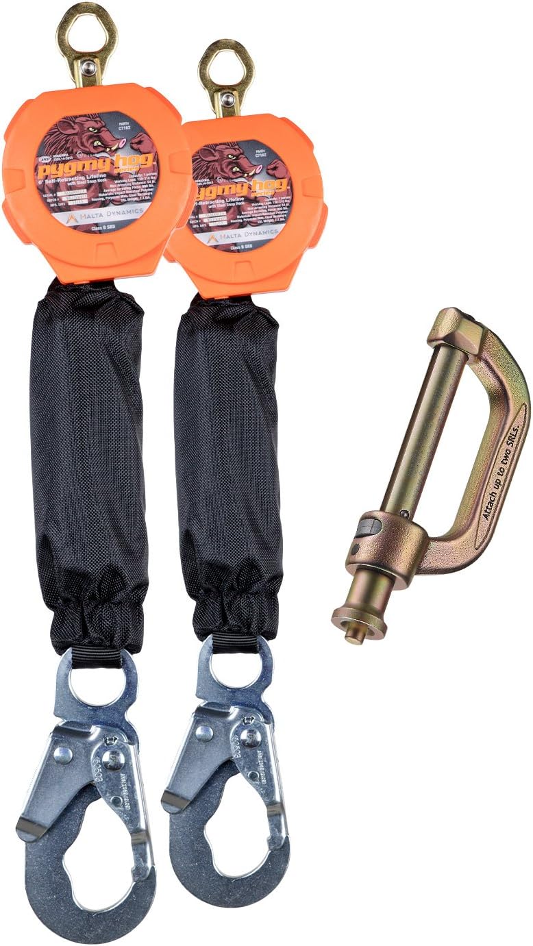 One-Day Sale: Up to 80% Off Malta Dynamics Dual 6' PYGMY Hog Web Self-Retracting Lifeline with Connector Kit (Steel Snap Hook), OSHA/ANSI Compliant