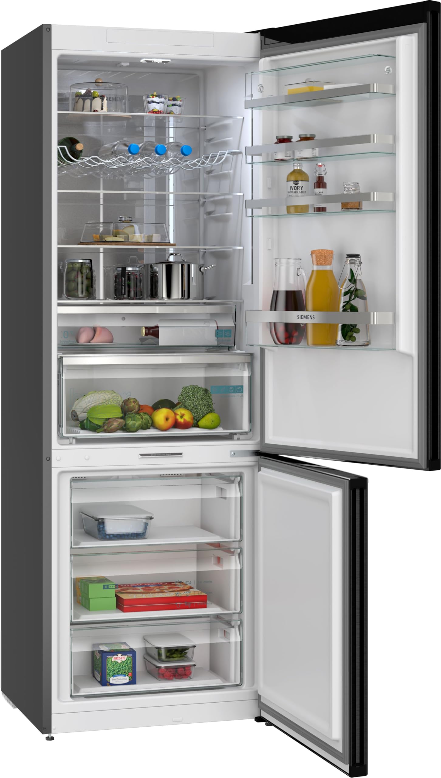 Siemens iQ500 Freistehende XXL Kühl-Gefrier-Kombination 203x70 cm, KG49NAXCG, 311 L Kühlen & 129 L Gefrieren, Total noFrost, freezerLight, hyperFresh Technologie, antiFingerprint Schwarzer Stahl