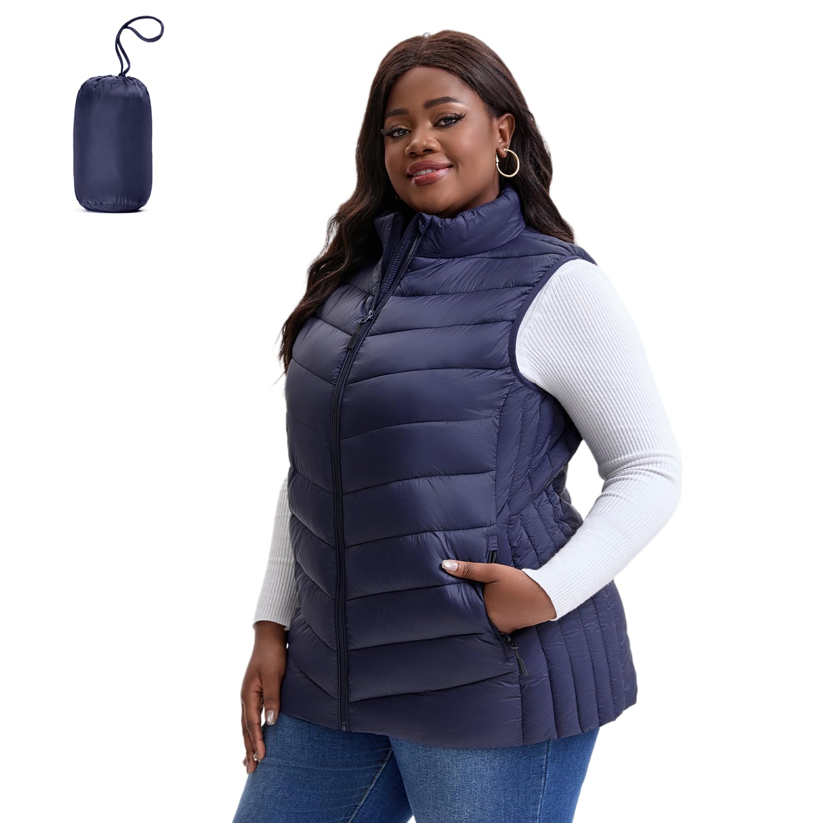 XALADU Plus Size Puffer Vest Women 1X-5X Water-Resistant Puffy Winter Vest Packable Lightweight Puffer Vest