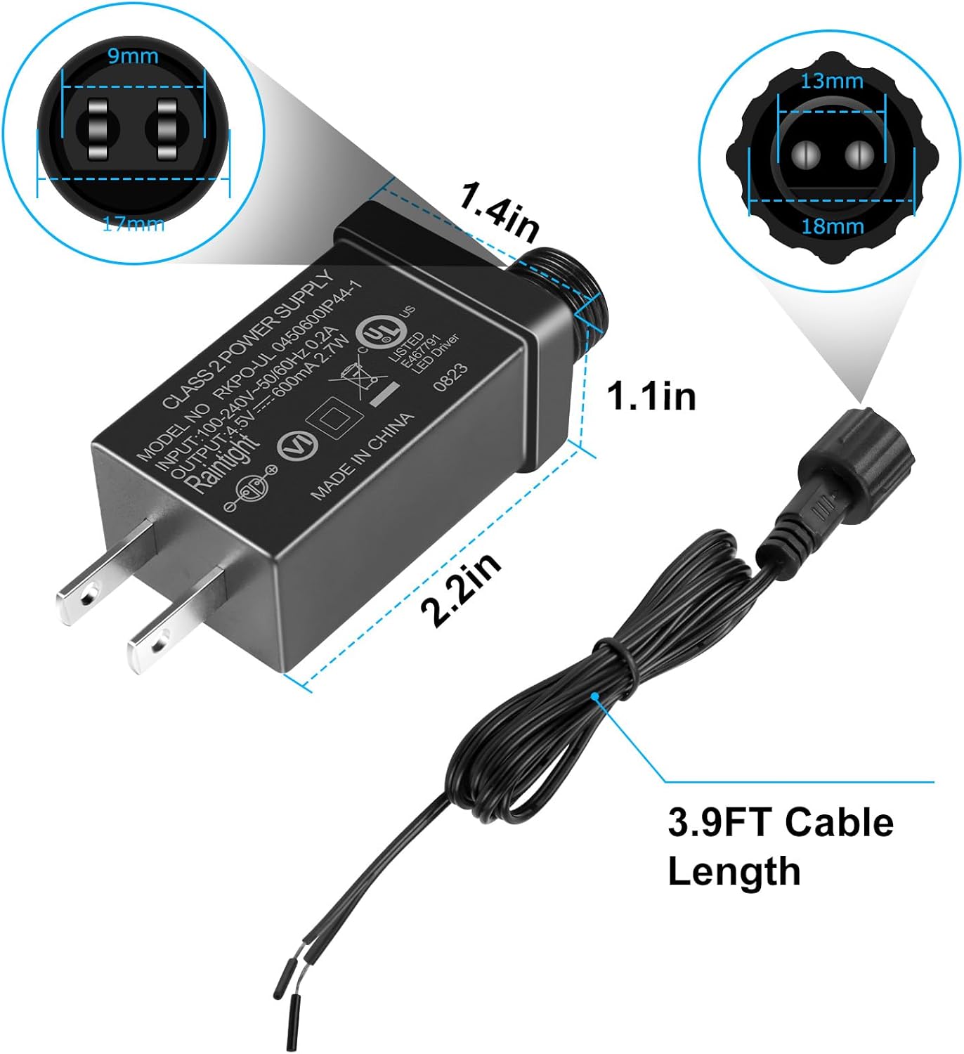 Dimensions of the inShareplus power adapter