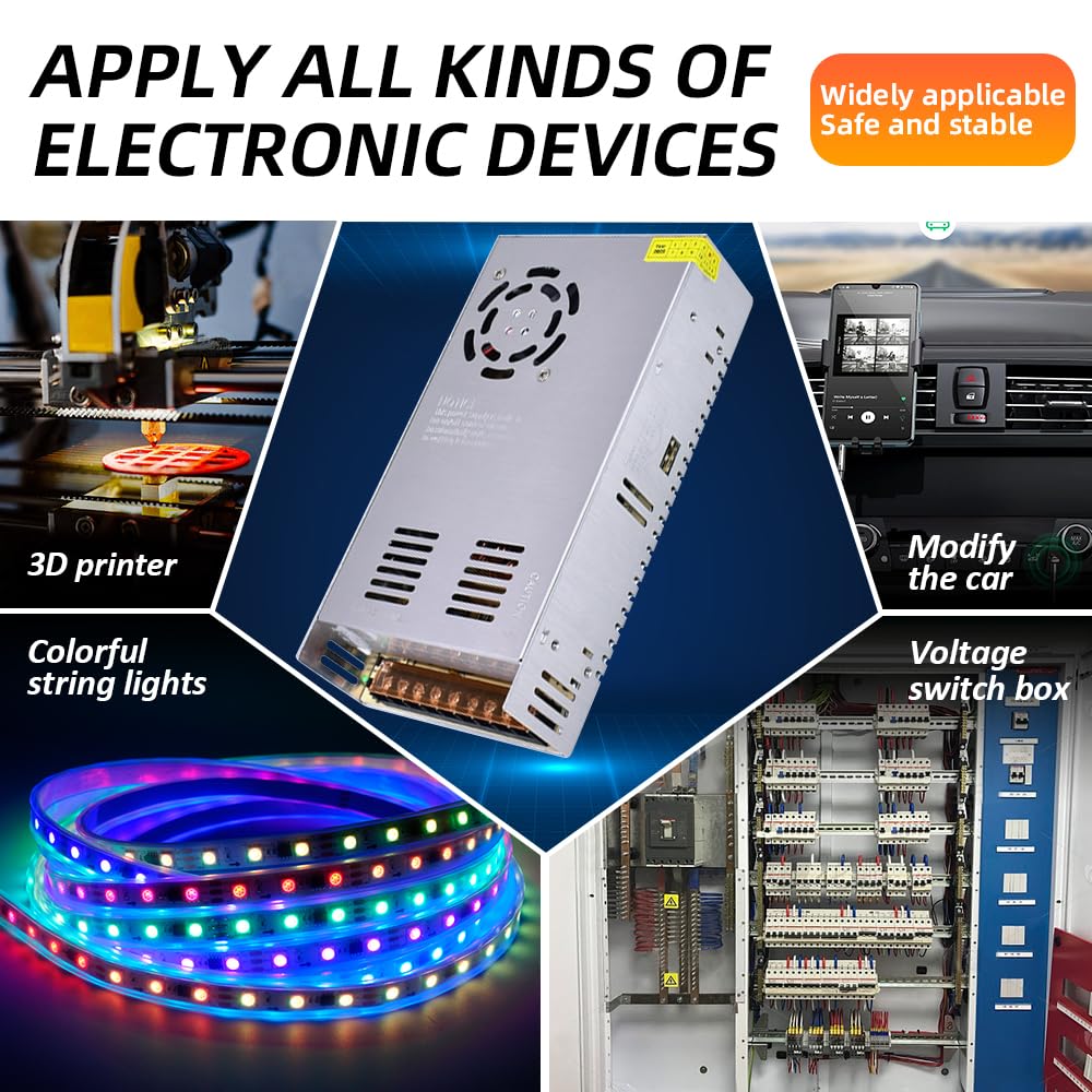 110v to 12v Converter Power Supply Ac to Dc, Camper Diesel Heater Led Power Supply Ac Dc Adapter 12v Volt Transformer Converter, 480w Output 40a Capacity Switching Power Supply