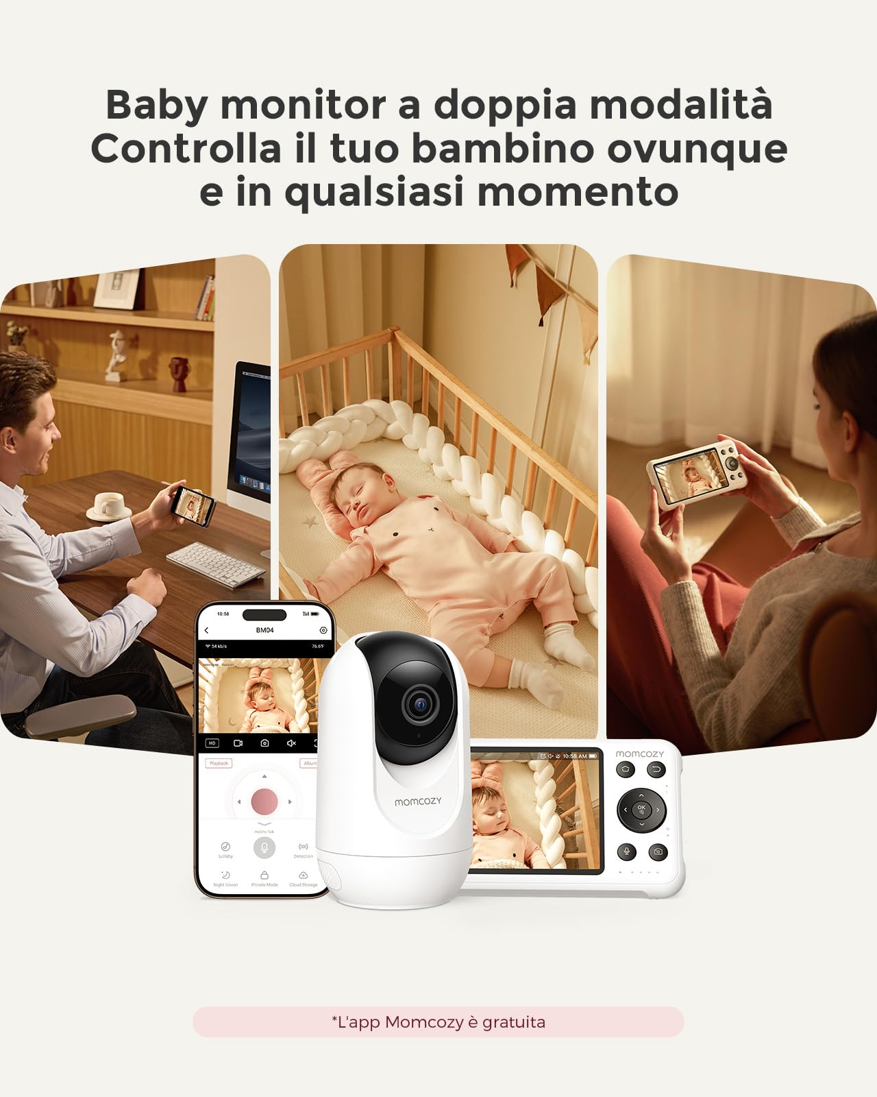 Momcozy Baby Monitor 1080P 5" WiFi Telecamera Neonato 5000mAh Batteria Zoom 4X Visione Notturna