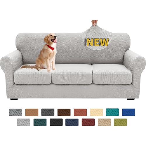 XINEAGE 2026 New 4 Pieces Couch Covers for 3 Cushion Couch Super Stretch Thick Soft Sofa Cover Anti Slip Sofa Slipcover Dogs Cats Furniture Protector (Silver Grey, 71"-91")