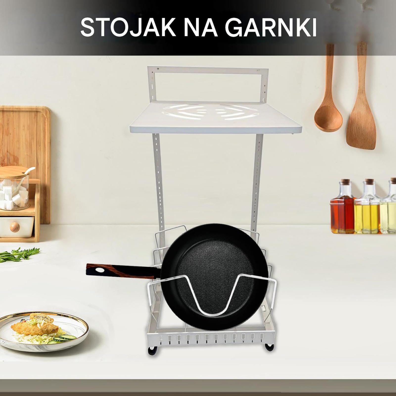 Na Garnki I Patelnie Dwupoziomowa podpórka do patelni żeliwnych i ze stali