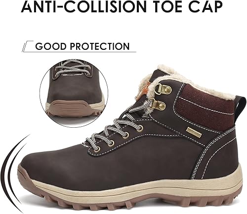 Vista 3 de Botas de senderismo para mujer y hombre, forro cálido, botas de nieve para exteriores, antideslizantes, resistentes al agua