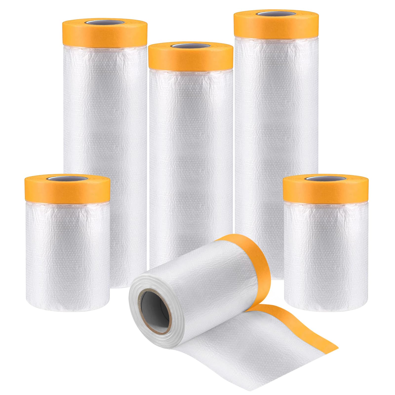ATPWONZ 6 Rolls Masking Tape with Film Masking Paper for Spraying, Painting Adhesive Tape with Transparent Cover Film Gold Tape Masker Tape Painter's Masking Tape (2 Size)