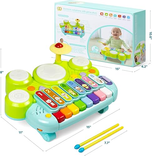 Miniatura 5 de Marstone Juguetes para niños y niñas de 1 año Juguetes musicales para bebés de 1 a 3 años, juego de batería de piano para bebés de 6 a 12 años, 12 a