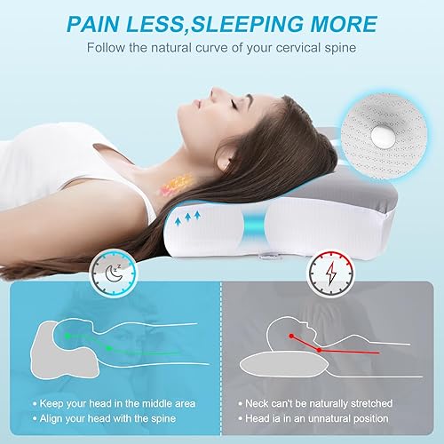 Miniatura 6 de NPET Almohada cervical para aliviar el dolor de cuello con fundas de almohada de seda, almohada ortopédica ergonómica de espuma viscoelástica para