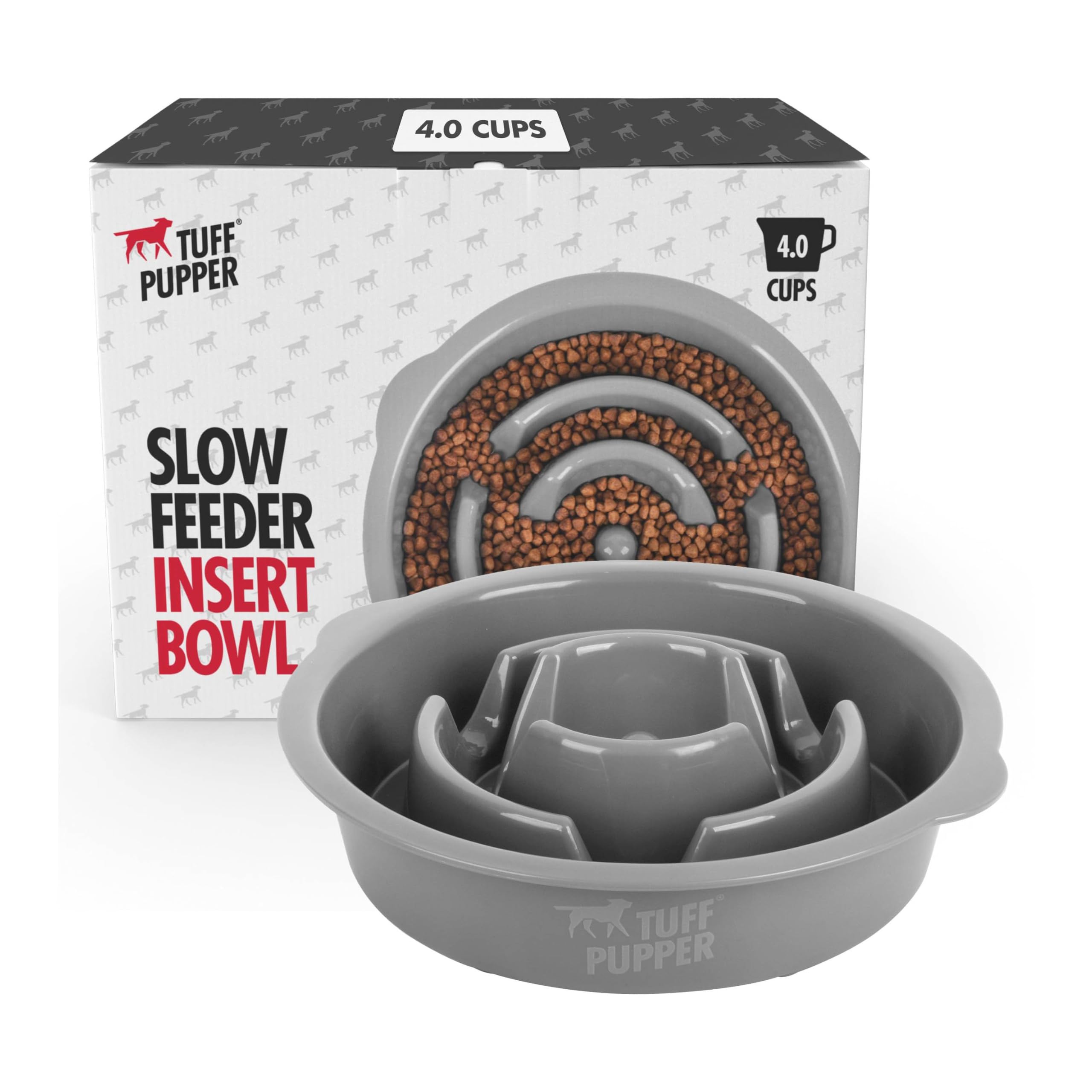 Tuff Pupper Slow Feeder Insert Bowl | Puzzle Maze Slows Down Eating | Elevated Feeder Tray Bowls | Standalone Dog Bowl | Pet Bowls Insert | Easy Clean Dishwasher Safe (4 Cups - Fits 8.9-9.3 Inch Hole)