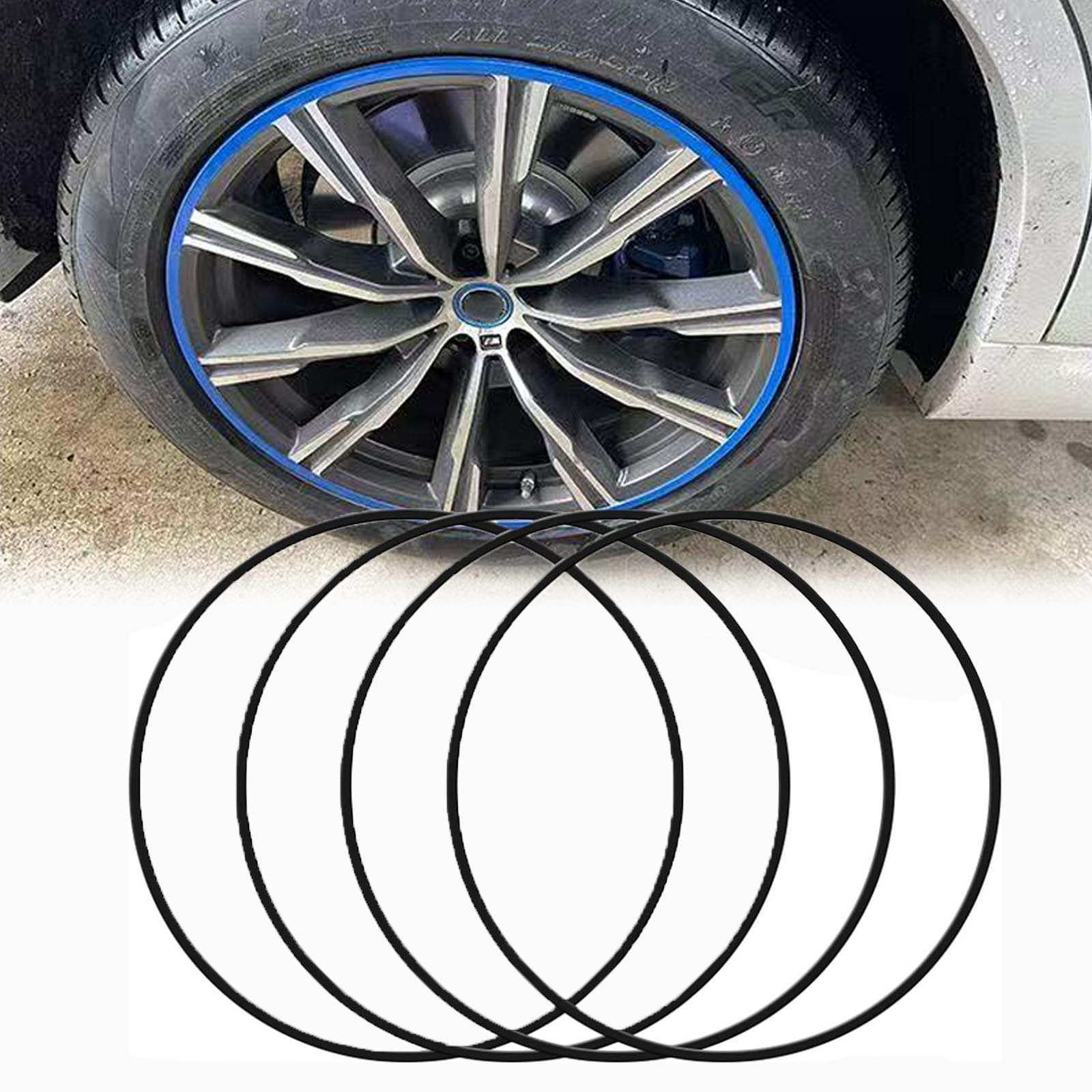 Felgenschutzring 15-22 Zoll – Selbstklebend, Starke Haftung, Aluminiumlegierung, 1 cm Breiter Schutzstreifen | Schützt Vor Kratzern & Passgenau, 4er-Pack Felgenschutzringe,22in,Black